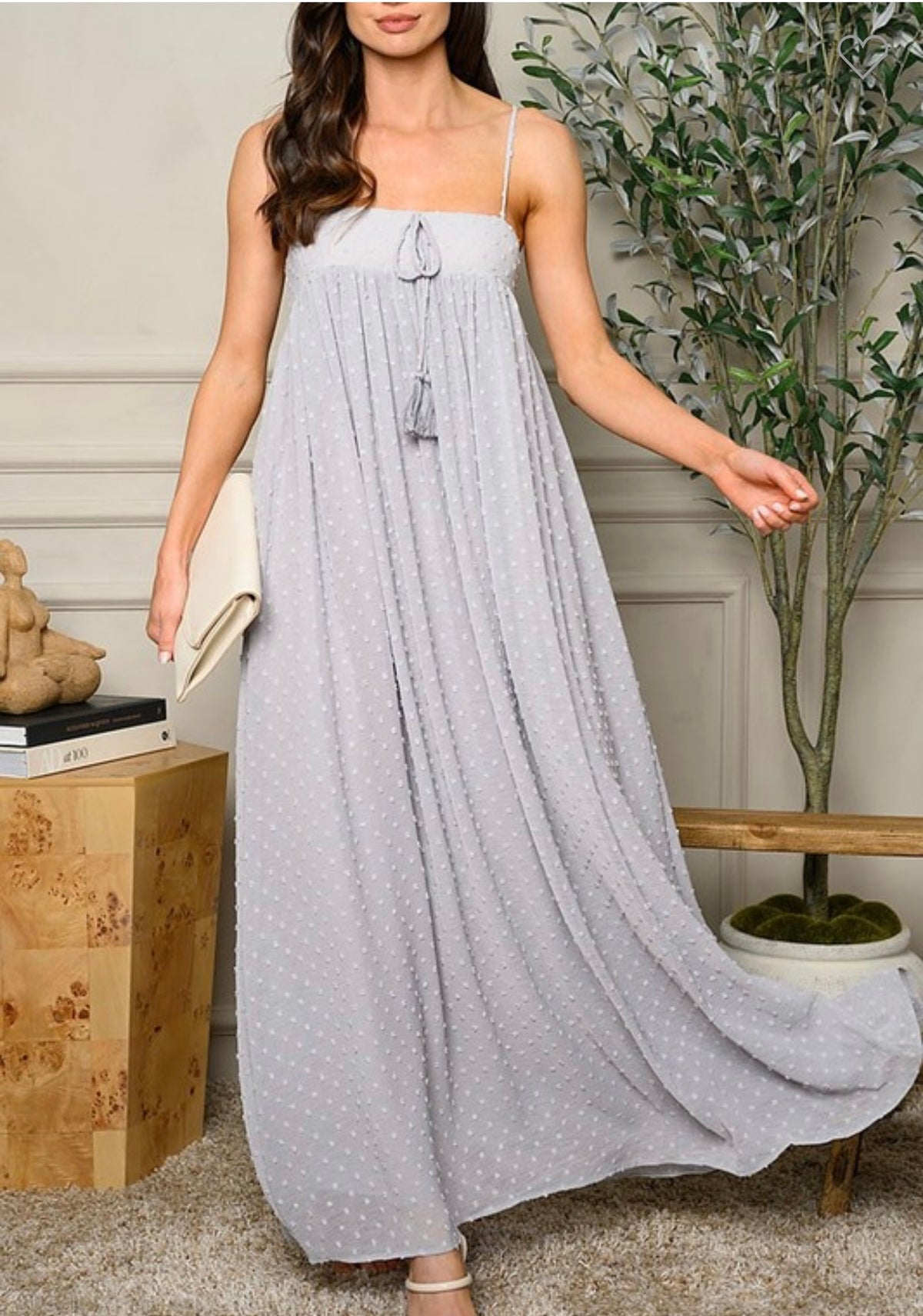 Gray Swiss Dot Maxi Dress