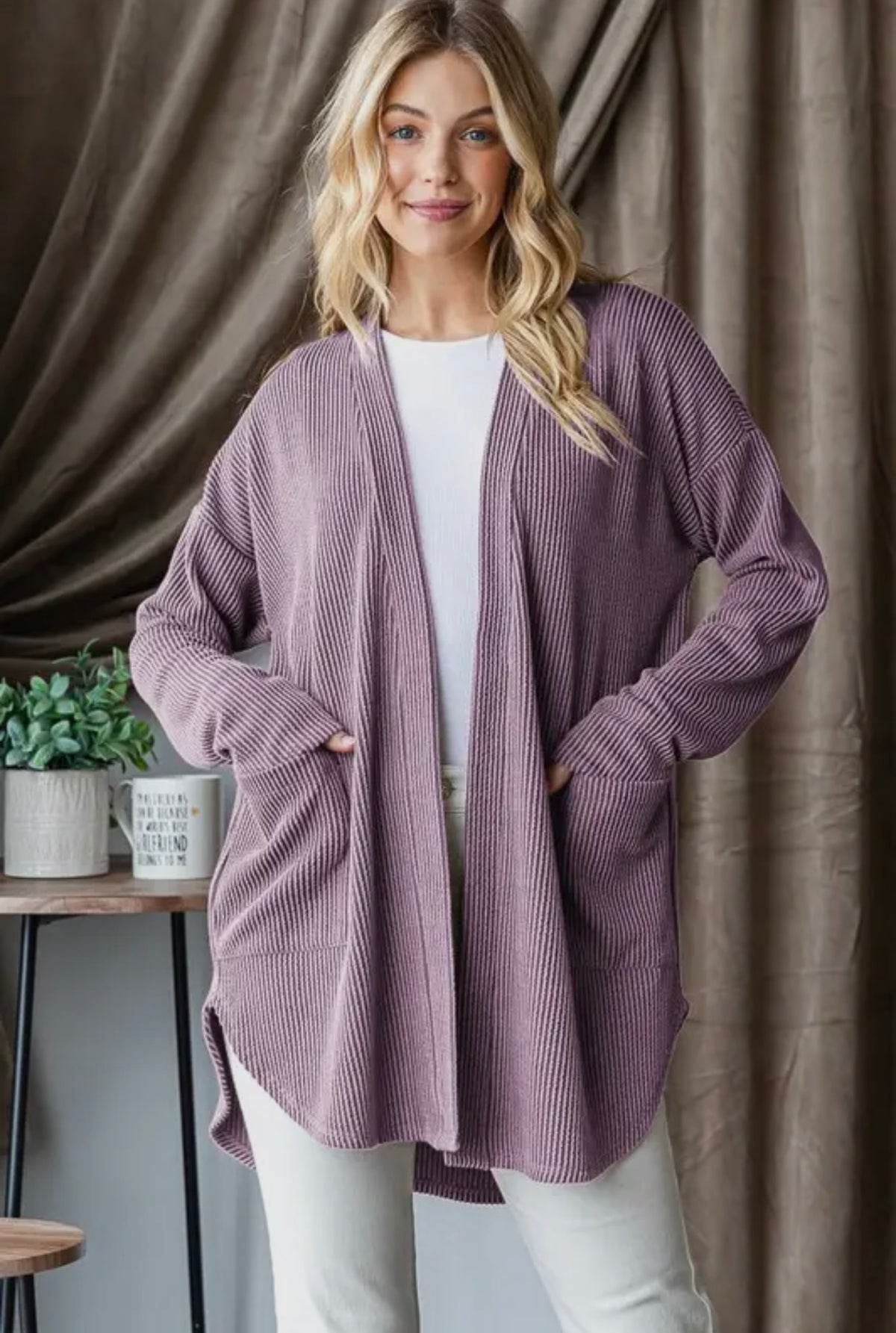 Stella Lavender Ribbed Cardigan