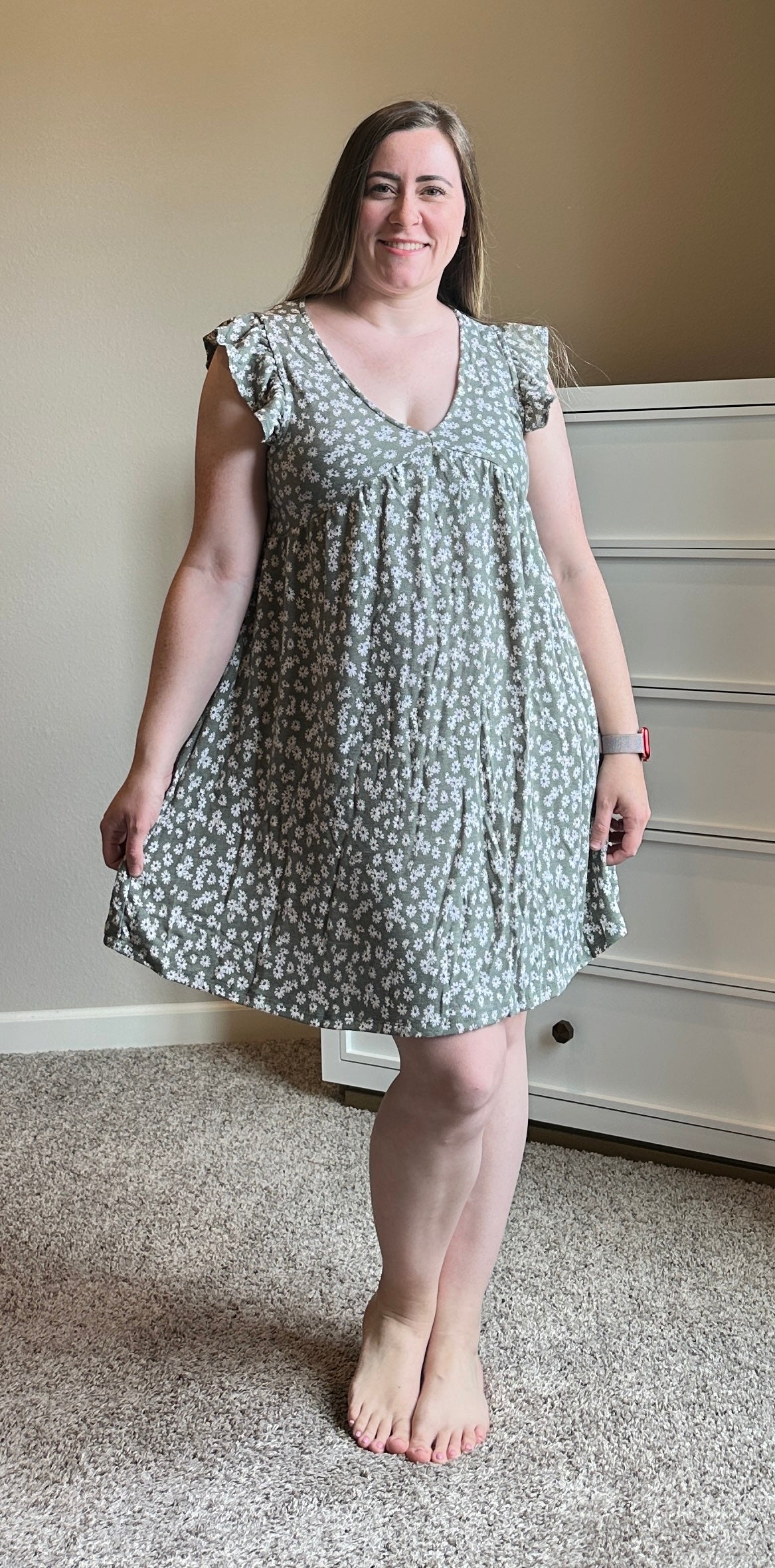 Olive Floral Mini Dress