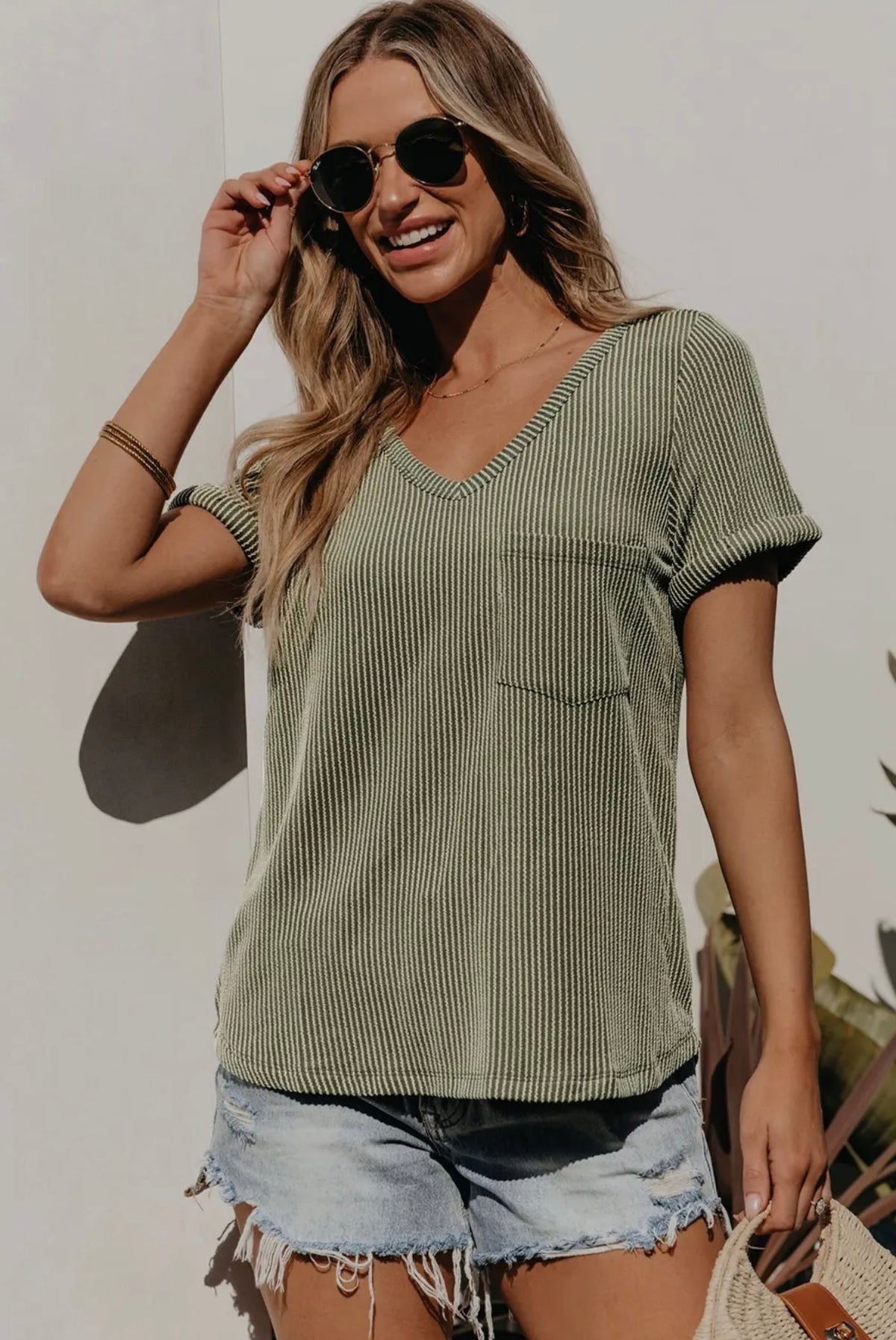 Forest Green Ribbed Corded Top