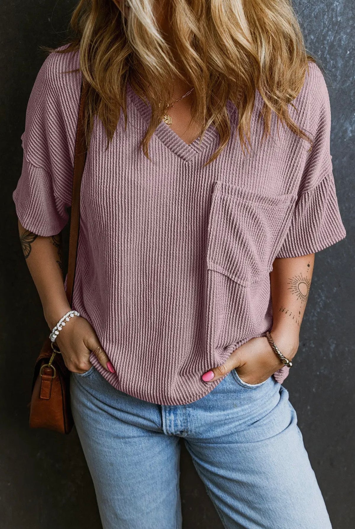 Mauve Ribbed Corded Top