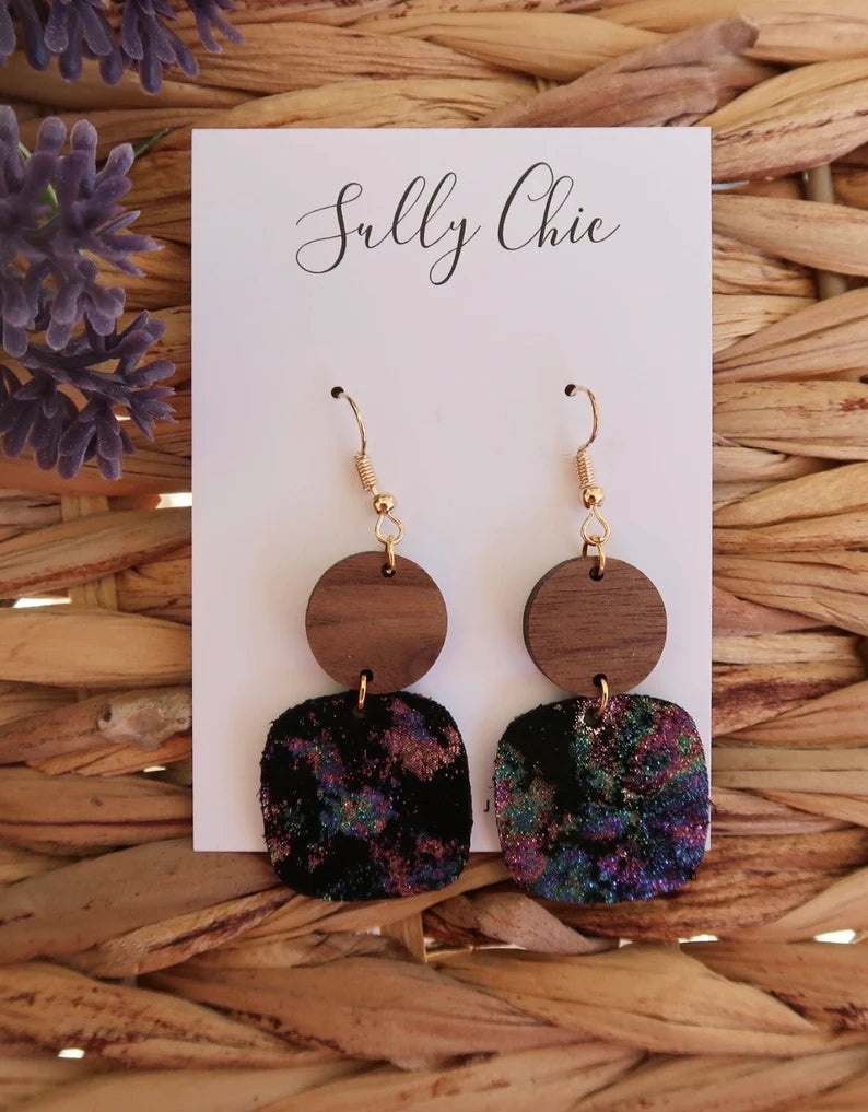 Colorful metallic handmade genuine leather earrings