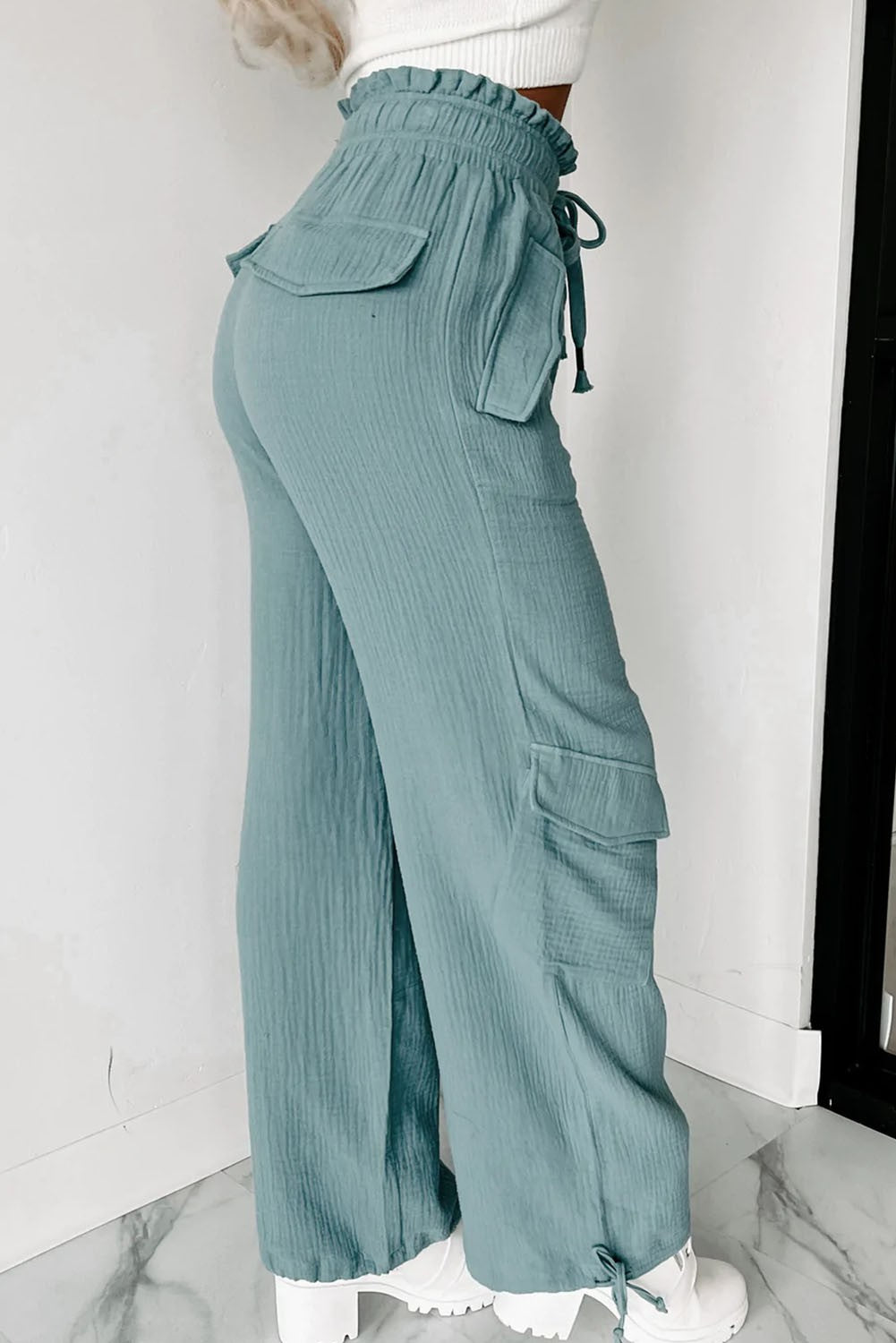 Green Cargo Pants With Tie Waist