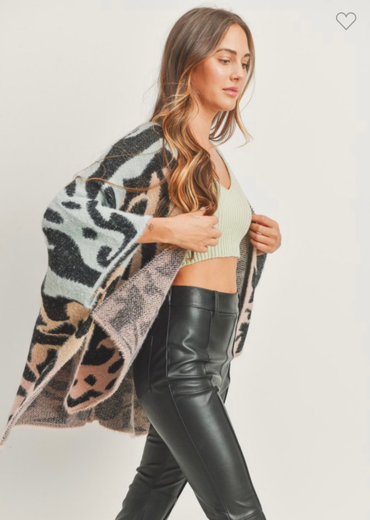 Ombré leopard knit poncho cardigan